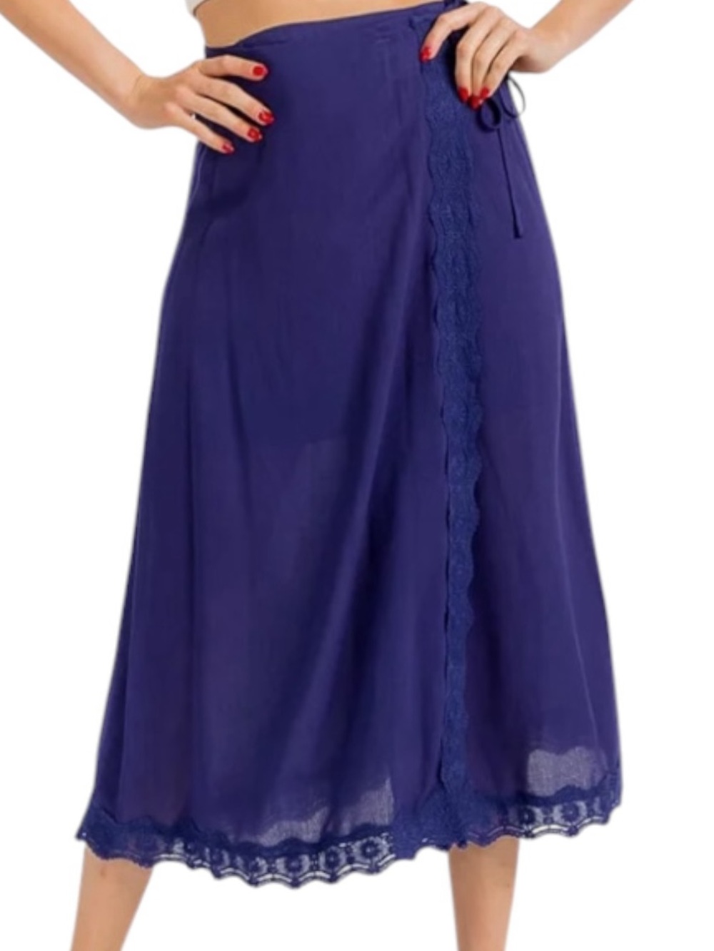 ⚡️⬇️Navy Blue Crochet Lace Trim MIDI Length Wrap Skirt 💯 Rayon